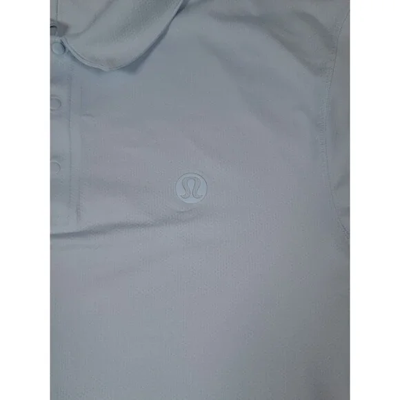 Lululemon Snap Front Performance Short Sleeve Polo Light Blue Knit Men  XL READ - Picture 2 of 4